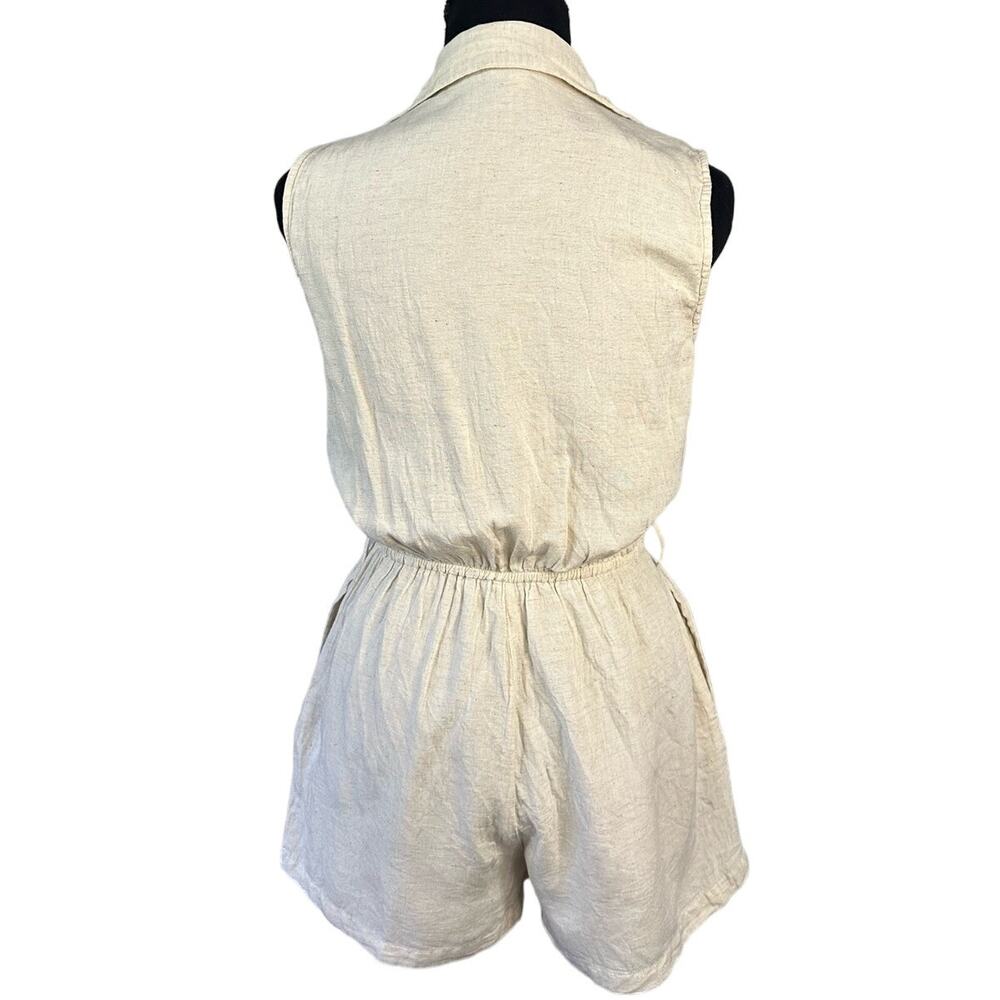 Sim & Sam Oatmeal Linen Blend Utility Romper Sleeveless Safari Resort Size M - Picture 4 of 11